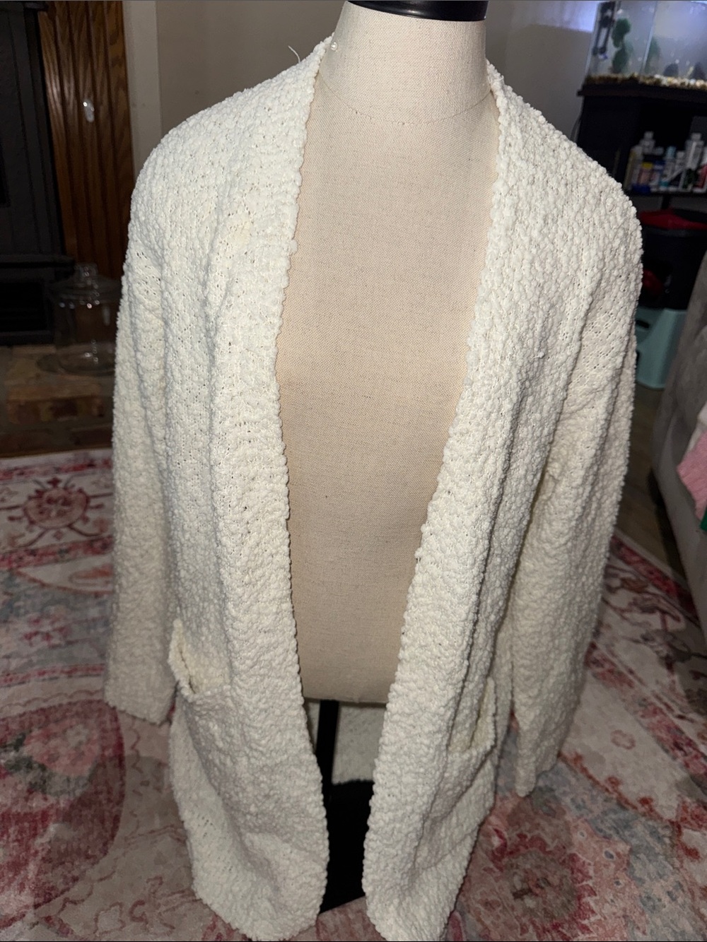 bobeau Cream Bouclé Open-Front Women's Cardigan